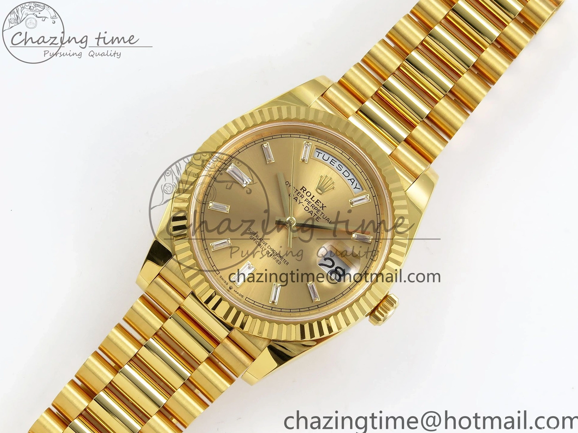 Best AAA Replica Sites Bezel ARF 228238 Crystal Diamonds Bracelet DayDate WrinkleFree 40 YG President VR 1550 on Steel 904L 0123